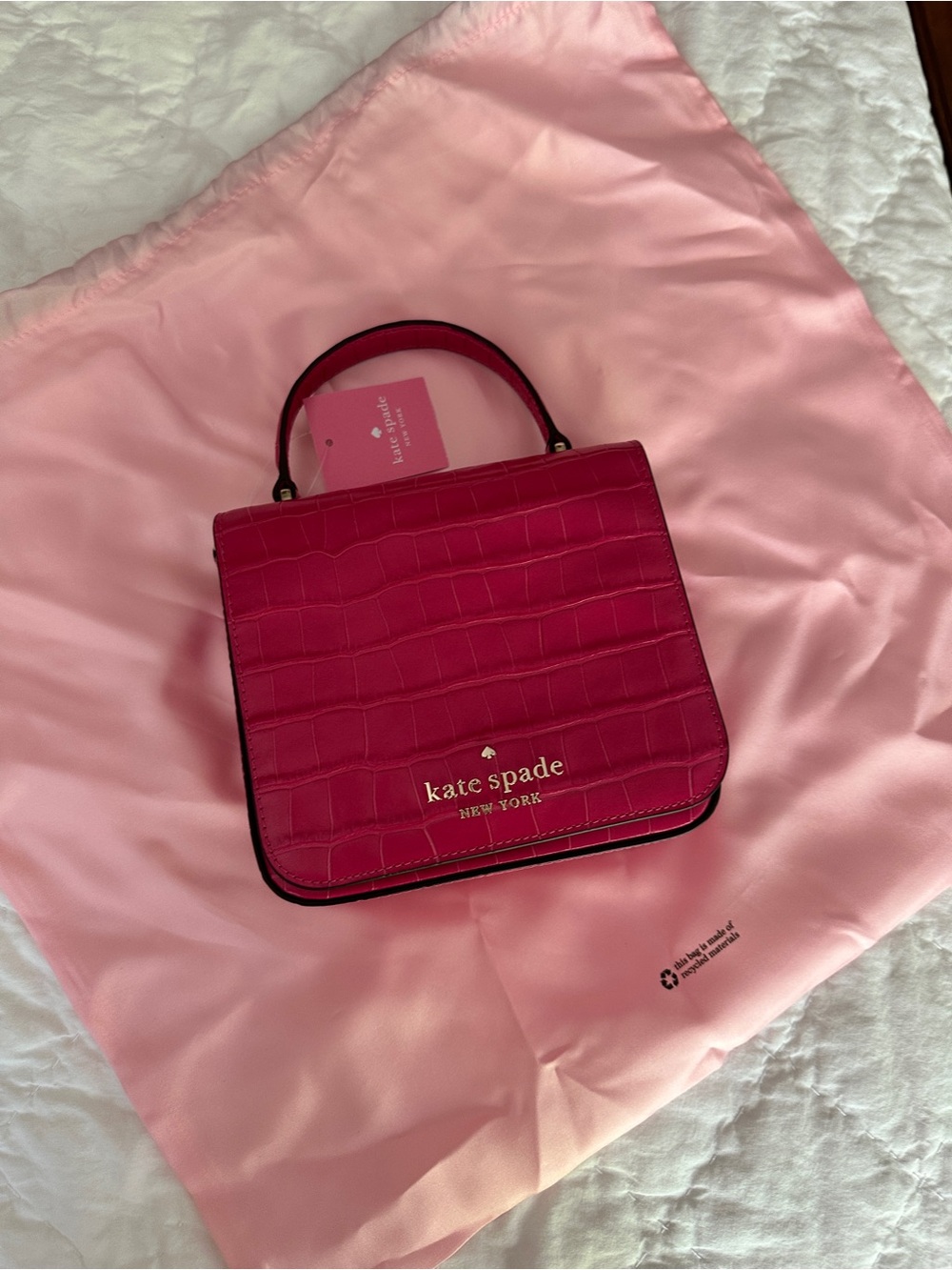 NWT Kate Spade Hot Pink Croc-Embossed Mini Top-Handle Bag